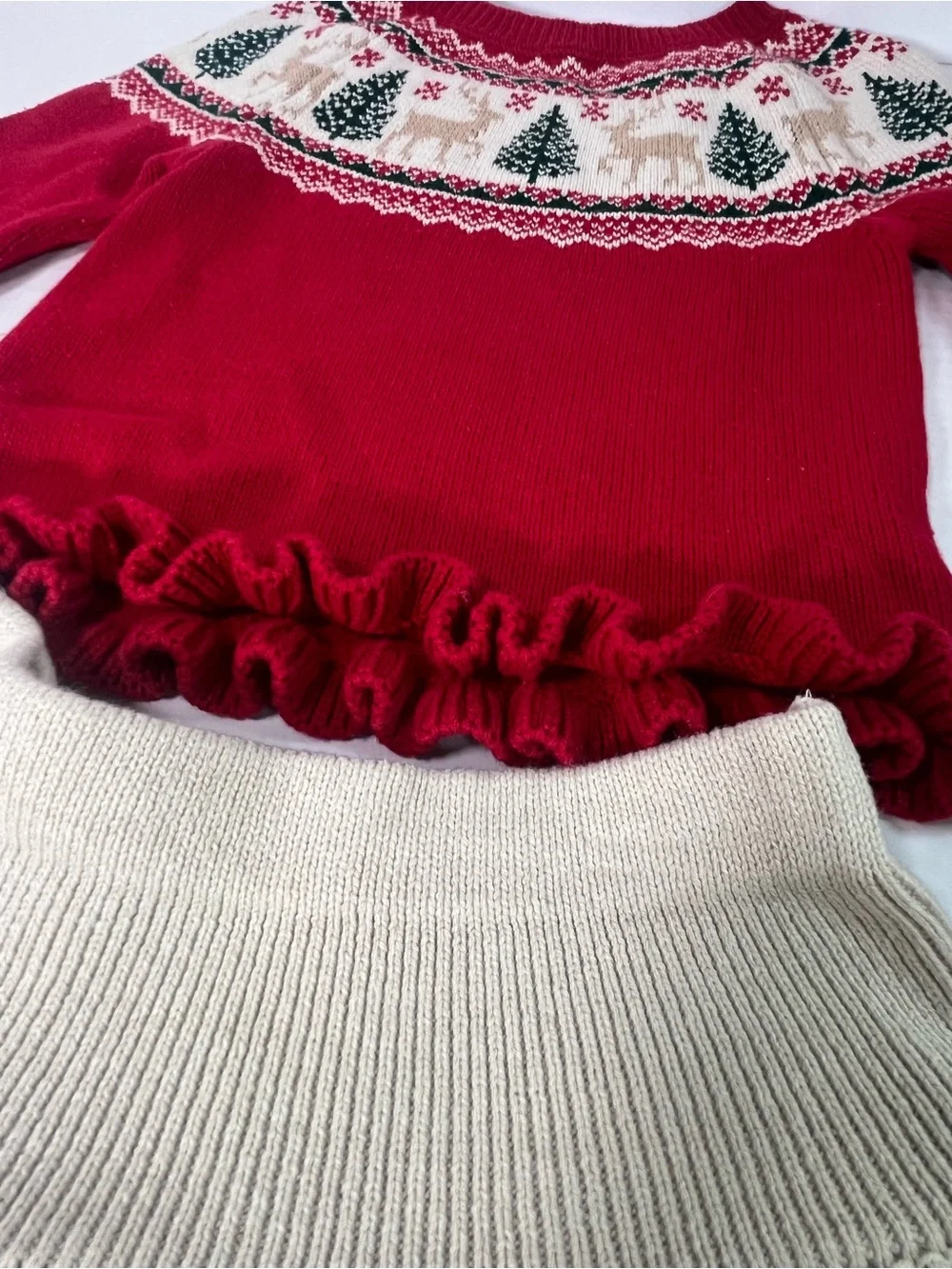 Tahari Red and Cream Kids Holiday Sweater Set